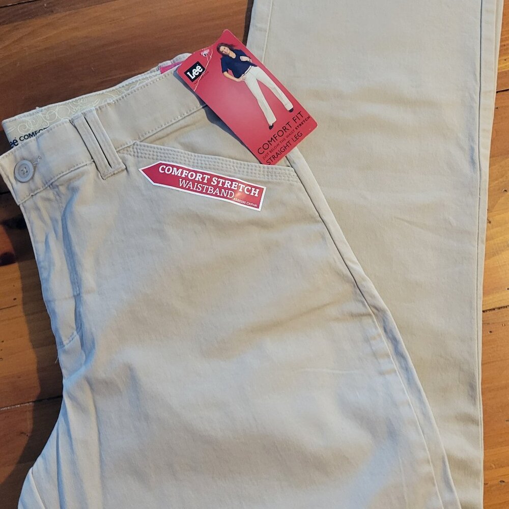 Lee Comfort Fit stretch straight leg pants, "Sahara" tan, size Misses 12 Long - Picture 13 of 15